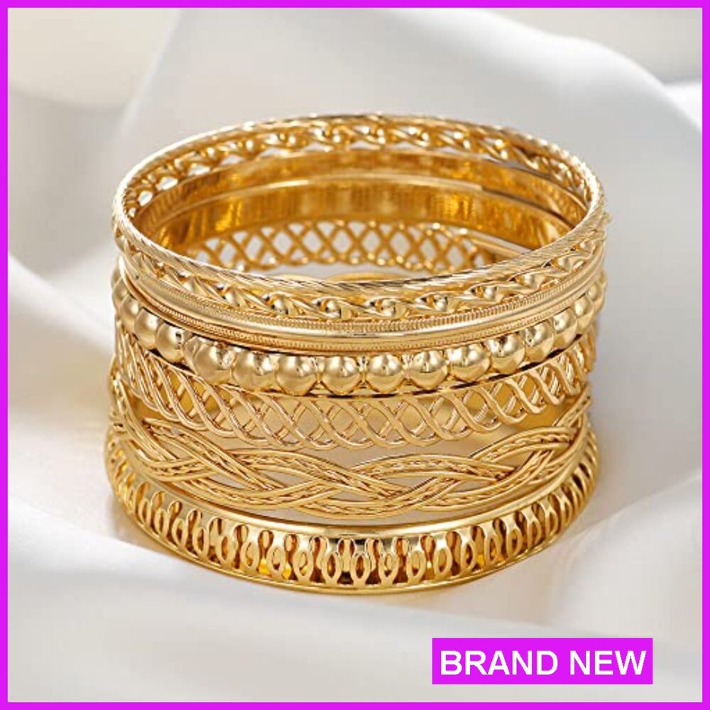 Stackable Textured Bangle Bracelets Set Boho Chic… - image 4